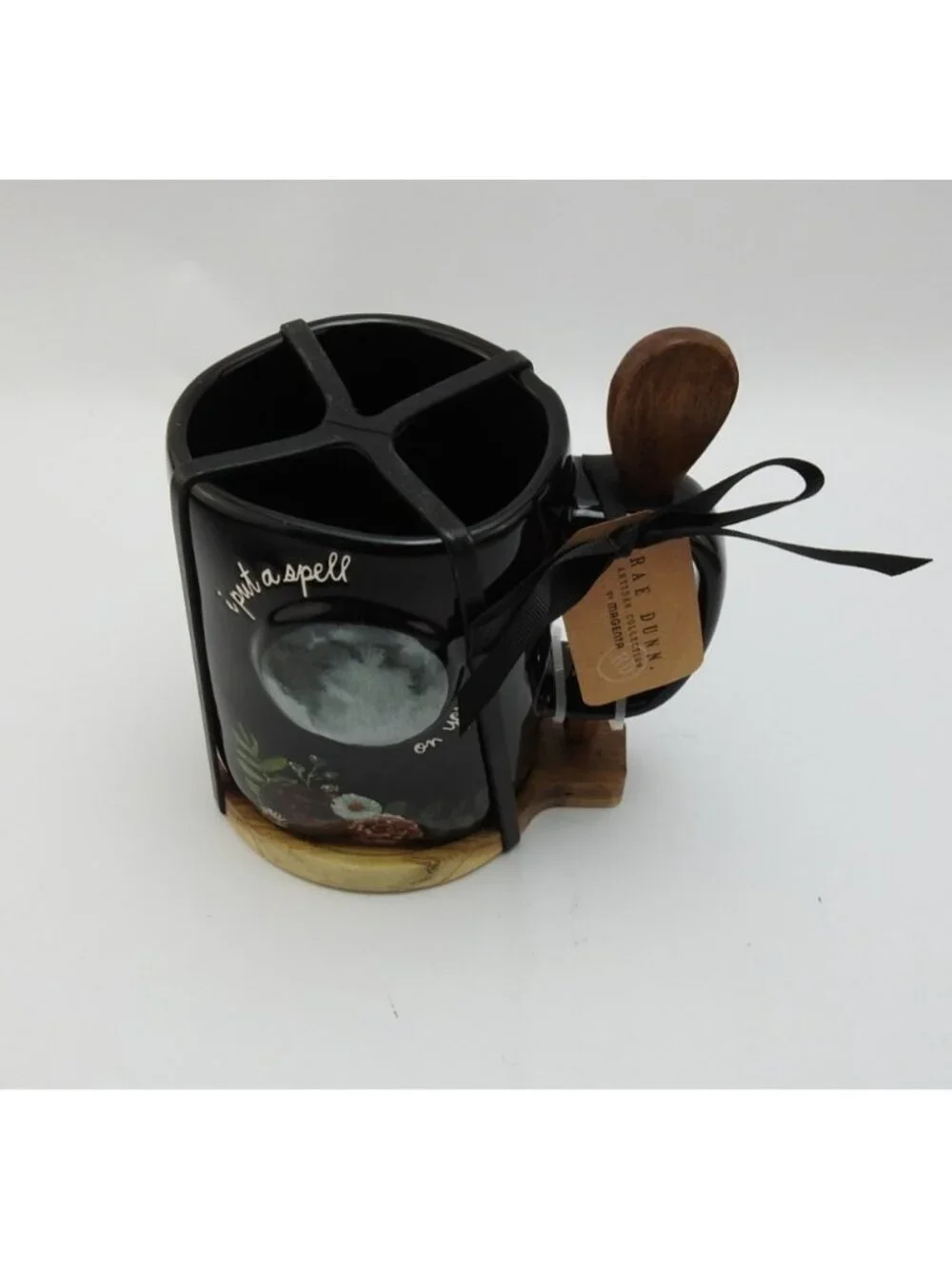 New Rae Dunn I Put A Spell On You Halloween Mug Wood Spoon Coaster Set